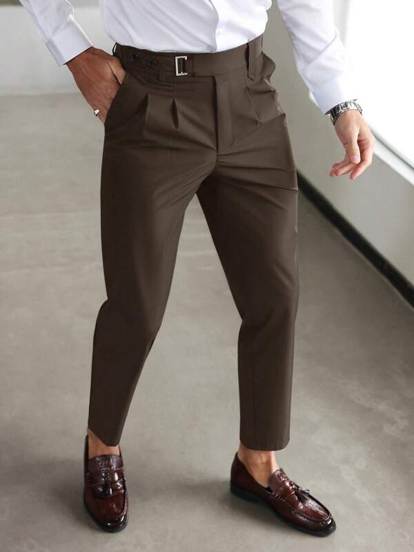 Manfinity Bizformal Pantalones rectos informales de hombre con pliegues de unicolor