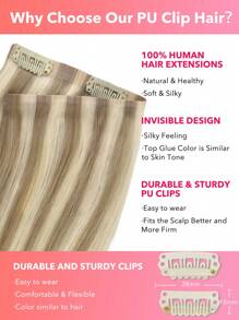 Seamless Clip Ins 7PCS PU liền mạch kẹp trong tóc người 100% tóc thật của con người 14-22 inch Balayage Ombre màu vàng da dệt Remy tóc nối 110G có kẹp - S16/22A - Xem 4