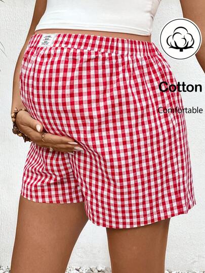 SHEIN Gravid Casual Rutig Letter Patch Shorts, sommar