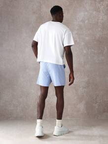 SUMWON Pantalones cortos deportivos de verano con estilo casual de caída de entrepierna, con estampado de rayas, ligeros, con ajuste relajado para caminar, correr, playa, vacaciones, con estampado de grafiti en estilo urbano - Azul y blanco - Ver 5