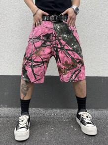 Manfinity EMRG Men's Branch Print Patch Pocket Bermuda Loose Denim Shorts - Multicolor - View 3