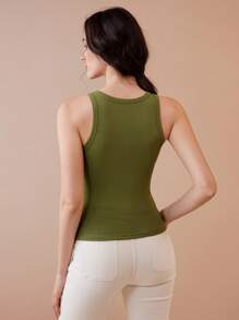 Uhlyne 女士优雅休闲复古针织纹理简约金属环扣性感露背吊带背心/吊带衫，适合春夏穿着。适合春季通勤、生日派对、度假和海滩穿着。橄榄绿 - 綠色 - 查看 2