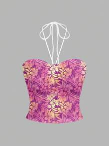 SHEIN MOD Women's Casual Ruched Bust Tight-Fitting Halter Neck Camisole Top, Suitable For Summer - Multicolor - View 1