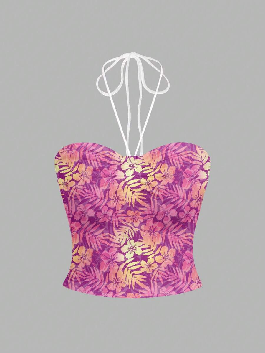 SHEIN MOD Women's Casual Ruched Bust Tight-Fitting Halter Neck Camisole Top, Suitable For Summer - Multicolor - View 1