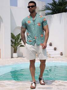 DAZY Men's Floral Print Green Vacation Style Shirt, Summer - Green - View 3