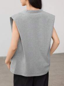 Dazy-Less Camiseta informal de mujer de cuello en V y manga corta suelta con unicolor y diseño plisado, estilo "Old Money" para el verano