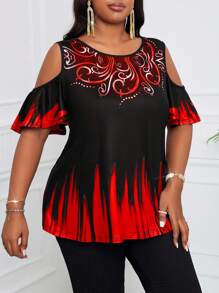 SHEIN Lady Top negro de manga hombro caído con gráfico arcoíris orgulloso para mujeres de talla grande