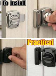 Home Security Door Lock, Brushed Silver Zinc Alloy Rotate Bolt Latch, Gate Latches Door Slide Lock, Twist Rotating Barrel Lock For Gardens, Bathrooms, Outdoors, Garages, Door And Windows - Silver - View 4