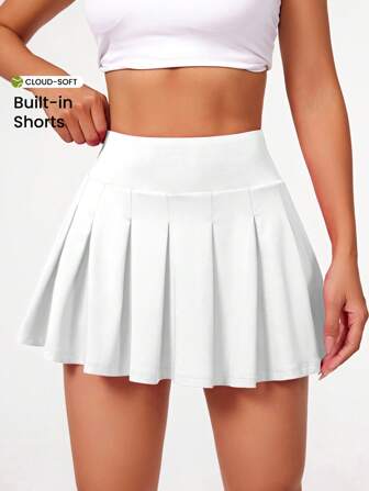 CourtClass Solid Color Pleated Sports Skirt Shortstennis Skirt Athletic Skirt