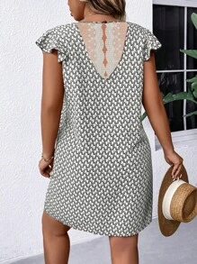 SHEIN Frenchy Plus Size A-Line Lace Splice Short Dress With Back Zipper Summer Women Dresses - White - View 1
