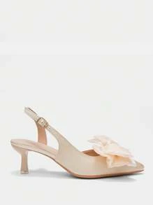 CUCCOO CURVES Sepatu hak tinggi model slingback elegan warna aprikot satin dengan ujung runcing, ukuran plus dan pas untuk semua musim. - Aprikot - View 2