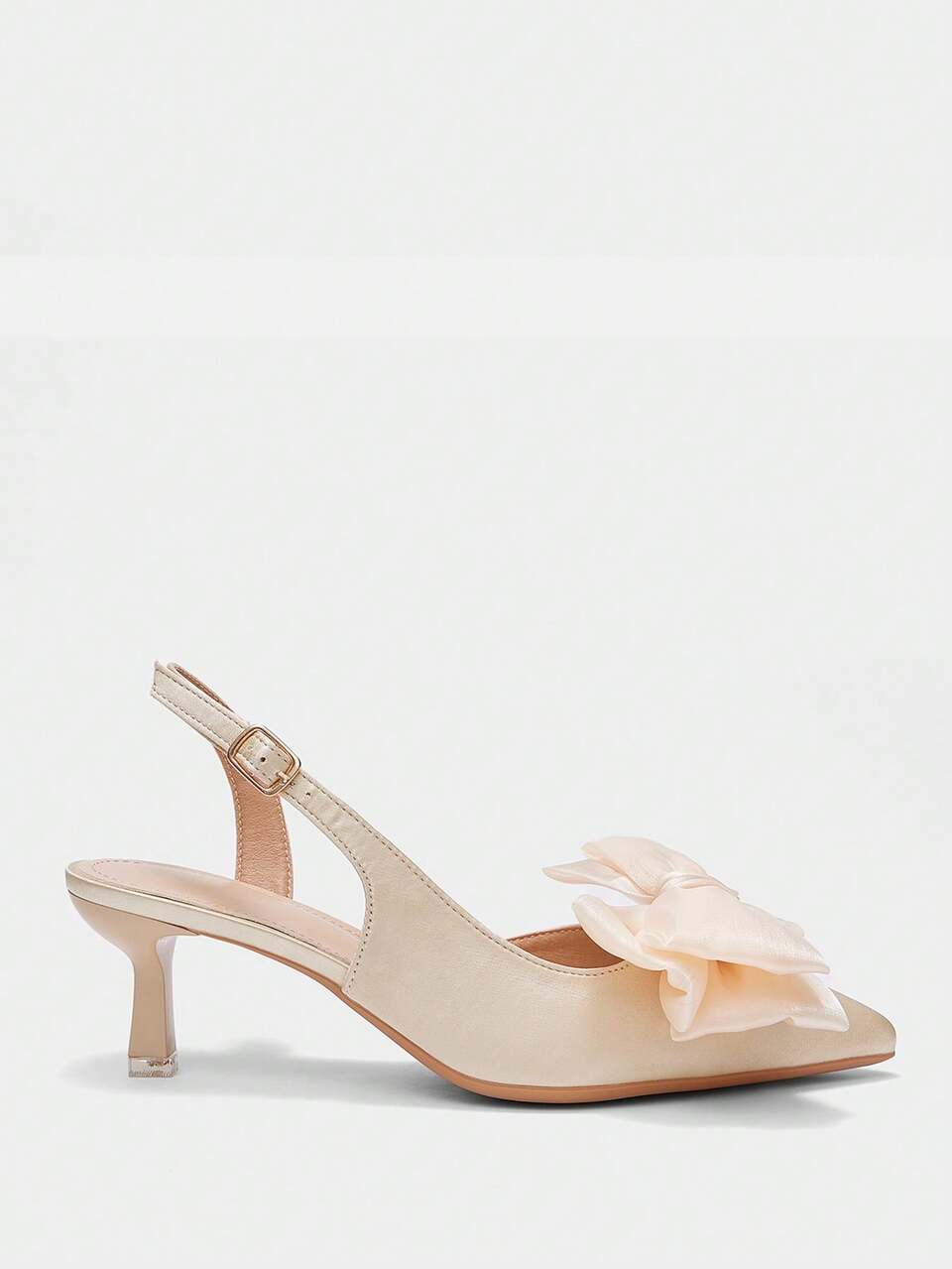 CUCCOO CURVES Plus Size Wide Fit Pointed Toe High Heel Elegant Apricot Satin Slingback Pumps, Suitable For All Seasons