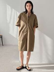FRIFUL Women Khaki Color Jumpsuit Capri Pants, Casual Spring/Summer