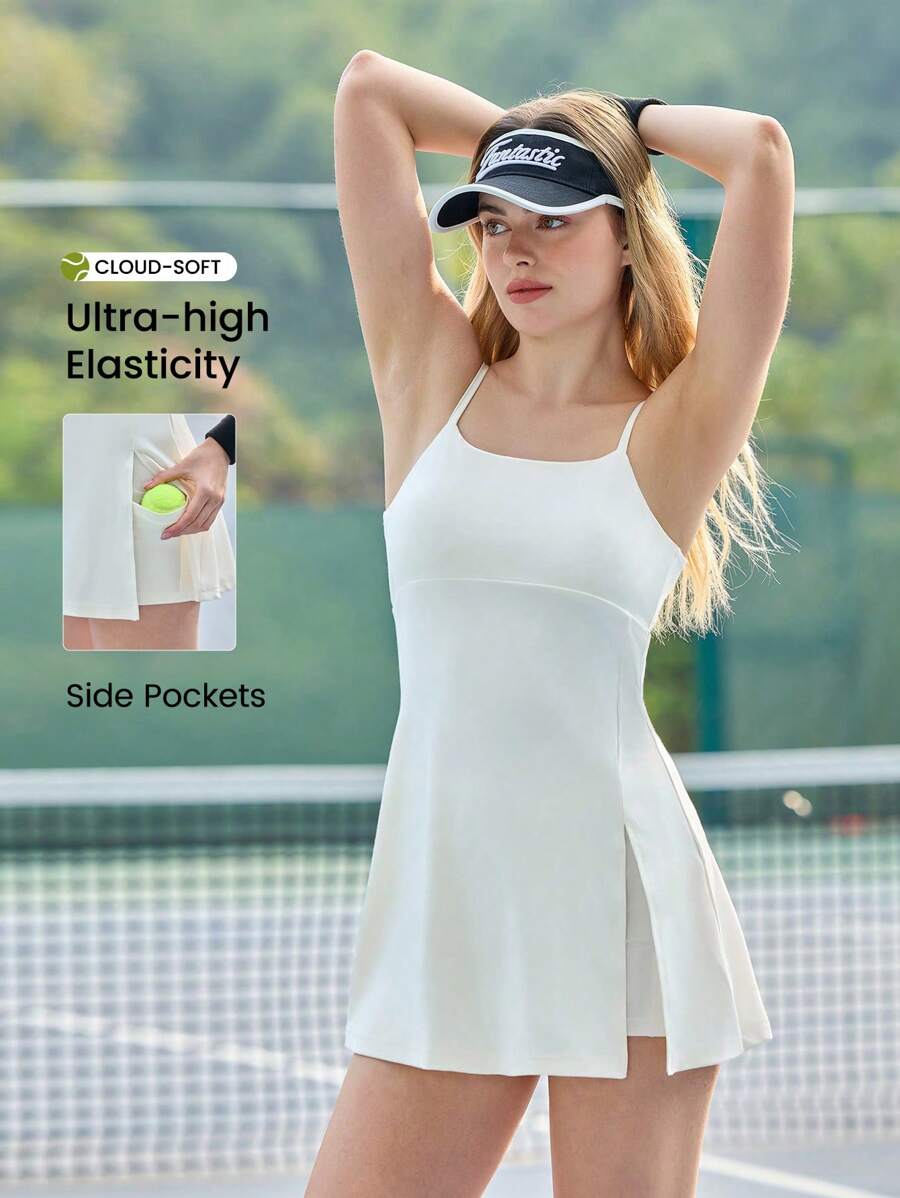 CourtClass Solid Color Open Back Sleeveless Mini Sports Dressathletic Dress - Apricot - View 1