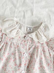 Vintaside Kids Baby Girl Peter Pan Collar Ditsy Floral Short Sleeve Top, Simple And Versatile Design, Perfect For Casual And Leisure Wear In Spring And Summer - Multicolor - View 5