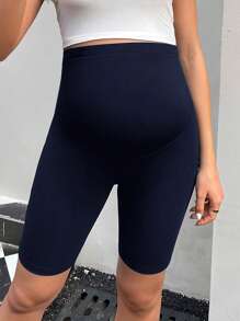 SHEIN 孕妇纯色可调节腰部休闲短裤