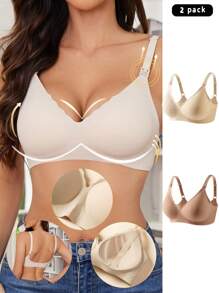 Moonlight&Mama 2pcs Maternity Seamless Nursing Bra Set, Solid Color - Multicolor - View 4
