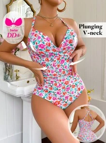 Voyashape DD+ Ditsy Floral Tummy Control One-Piece Swimsuit For Summer Beach Vacation - Multicolor - View 1