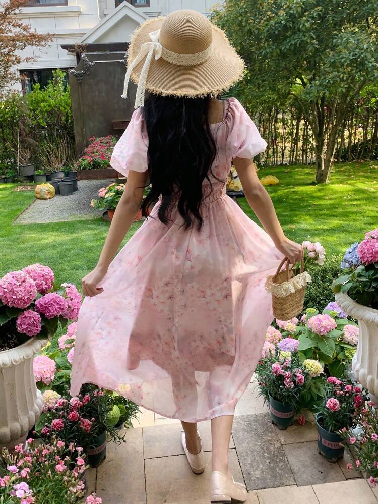 Summer New Elegant Ditsy Floral Midi Dress For Women, Suitable For Music Festival