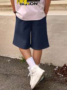 DAZY Men's Summer Casual All-Match Solid Color Shorts Men Joggers - Navy Blue - View 2