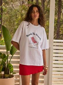Aralina Classic Oversized Summer Vacation 4th July Casual Outfit Short Sleeve Tee