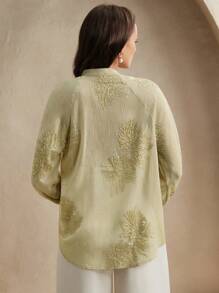 Anewsta Áo cánh dài tay cổ chữ V thêu hoa và đính sequin thanh lịch dành cho nữ, phù hợp để đi làm - màu xanh lá - Xem 2