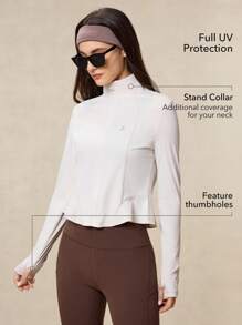 OutZeal 女士白色防晒夹克 夏季运动服 长袖上衣 防紫外线 凉爽触感 鱼尾下摆带拇指孔 - 白色 - 查看 3
