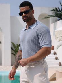 DAZY Summer Blue Ribbed Twist Knit Top For Men - Blue - View 7