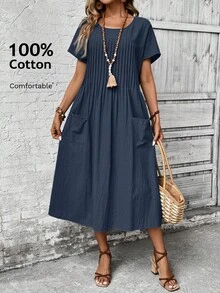 EMERY ROSE Vestido de esmoquin con bolsillo, detalle plisado y parche, ropa de maestra - Azul Marino - Ver 1