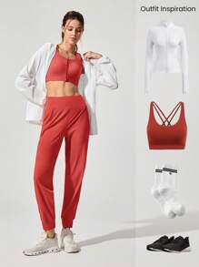 GLOWMODE Big Chill Quick-Dry Lightweight Adjustable Drawstring High-Waist Multi-Pocket Joggers High Impact Running Jogging Training Gym Workout - Cosmic Dust Red - View 7