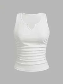Slaydiva 3pcs/Set Women Casual Deep Notched Neck Ruched Fitted Camisole Set, Suitable For Summer