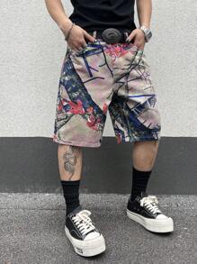 Manfinity EMRG Men's Branch Print Pocket Casual Bermuda Denim Shorts - Multicolor - View 8