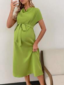 SHEIN Maternity Bat Wing Scoop Neck A-Line Dress - Green - View 4