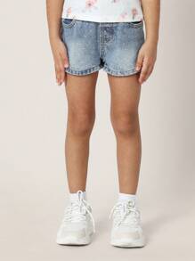 SUMWON Shorts di jeans da ragazza con cristalli, pantaloncini estivi decorati, vita media, adatti per la scuola, il tempo libero e l'uso casual, con dettagli glitterati e scintillanti - Lavaggio chiaro - Visualizzare 1