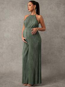 MaterniChic Maternity Summer Casual Solid Color Sleeveless Jumpsuit