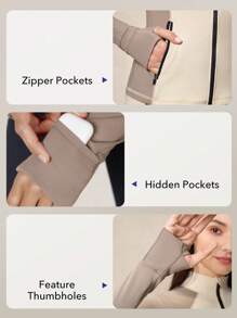 OutZeal Sweat Wicking Breathable Tight Fit Color Blocking Secure Pockets Yoga Jacket Workout Jacket