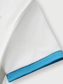 JNSQ Camiseta de manga corta de vuelta al colegio para deportes y actividades al aire libre, camiseta de cuello redondo de color block para niños para deportes y actividades casuales al aire libre - Blanco - Ver 6