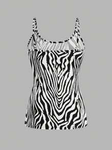 SHEIN EZwear 4 件套豹纹和斑马纹印花休闲简约吊带短款上衣，适合夏季 - 彩色 - 查看 6