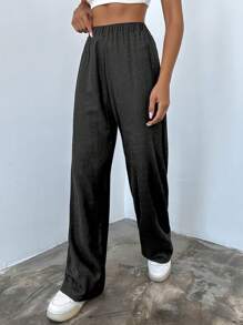 RueChic 女士纯色休闲裤，适合夏季 - 深灰色 - 查看 1