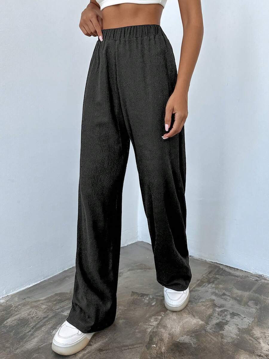 RueChic 女士纯色休闲裤，适合夏季 - 深灰色 - 查看 1