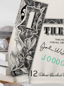 SHEIN Leap Crew 青少年男孩休闲宽松舒适经典酷炫嘻哈钞票图案印花长袖连帽衫运动衫，适合秋冬季