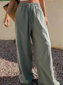 DAZY Quần ống đứng thoải mái, rộng rãi, mùa hè mới, quần đi biển thoải mái cho phụ nữ - màu xanh lá - Xem 10