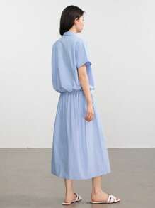 Dazy-Less Conjunto de 2 piezas para mujer estilo casual holgado de unicolor, simple, estilo de dinero viejo, traje informal de negocios - Azul - Ver 5