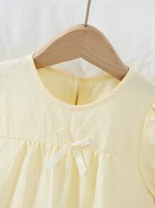 Girls Lace Trim Cloud Pattern Ruffle Front Butterfly Short Sleeve Nightgown Sleepwear - Yellow - View 5