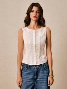 Poéselle Áo hai dây nữ thoải mái, cài khuy ren phía sau, thắt eo, kiểu dáng dễ thương, thanh lịch, màu trơn, viền ren, cài khuy phía trước, áo trắng mùa hè, áo mùa hè, áo cưới mùa hè, áo trắng mùa hè, áo nữ đi chơi, áo sơ mi mùa hè, áo trắng, áo kiểu dễ thương, áo kiểu cao bồi mùa xuân, trang phục phương Tây nữ, áo kiểu Y2K. - trắng - Xem 5