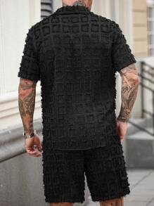 Manfinity Homme 男士两件套：短袖纽扣衬衫配短裤 男士两件套服装 夏季男士两件套服装短套装 男士两件套服装 男士两件套服装短套装 男士两件套服装 - 黑色 - 查看 2
