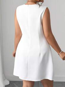 Elenzga Große Größen einfarbiges ärmelloses Freizeitkleid, minimalistisch, modisch und für den Sommer geeignet - Weiss - Übersicht 2