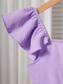 SHEIN Tween Girls' Textured Fabric Cap Sleeve Blouse With Bow Back Design - Mauve Purple - View 4