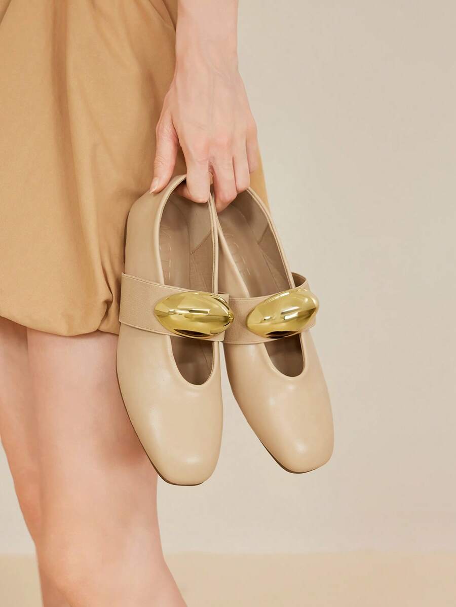 MOTF PREMIUM SQUARE TOE PU LEATHER FLAT SHOES - Apricot - View 2