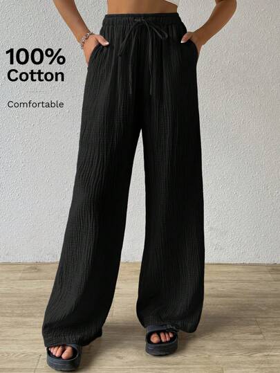 SHEIN EZwear Szerokie spodnie z pogniecionego materiału